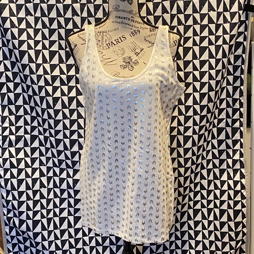 Large new tank top, white with gold accents